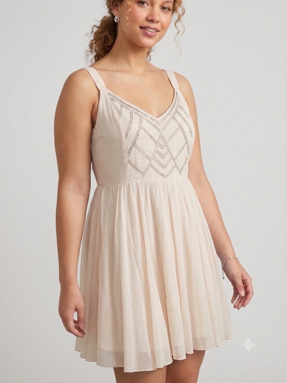 Abercrombie & Fitch Beaded Chiffon Overlay Babydoll Mini Dress Size XLP NWT